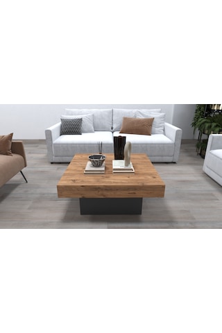 Medusa Kare, Modern Orta Sehpa, 80 Cm, Atlantik Çam - Antrasit Atlantik Çam - Antrasit