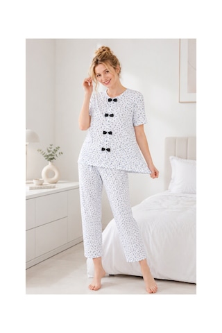 Elitol Raporlu Viskon Kadın Dantelli Pijama Takımı Desenli-8