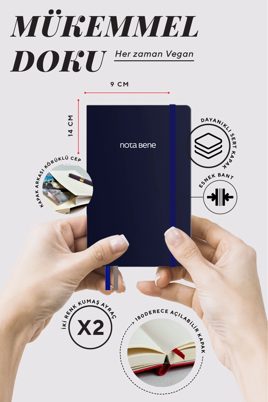 Nota Bene Classic Sert Kapak Defter, 9x14 Cm, Çizgili Lacivert