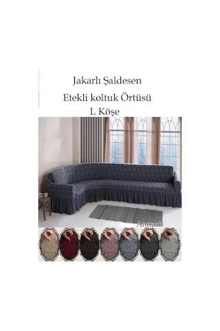 StarMall Jakarli Şal Desen L.köşe Koltuk Örtüsü, Koltuk Kılıfı 350cm Antrasit