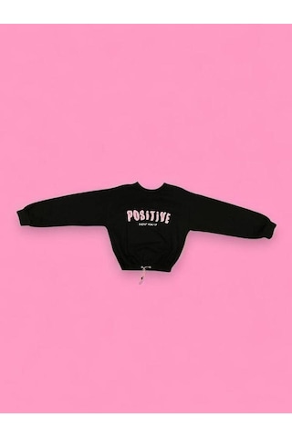 Kız Çocuk Positive Baskılı Sweatshirt-14230 Siyah