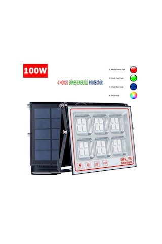 100 Solar 5 Modlu Güneş Enerjili Led Projektör Mavi Yeşil Kırmızı Ve Rgb Renk Aydınlatma 1 Adet