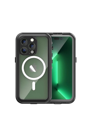 Goocamp Apple iPhone 14 Pro Uyumlu 1-1 Su Geçirmez Kılıf-siyah Siyah