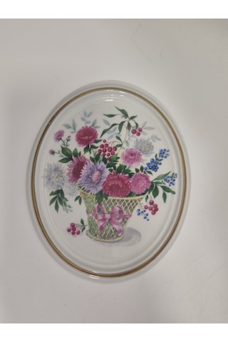 Vintage Dekoratif Çiçek Temalı Porselen Duvar Tabağı 13,5cm 001