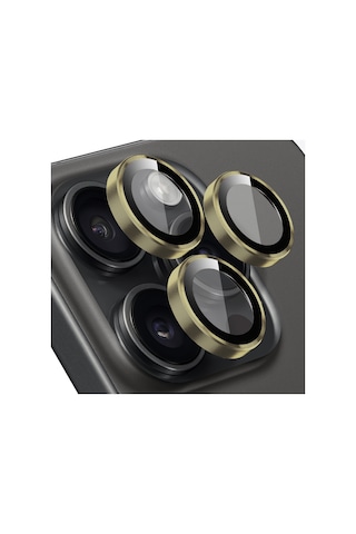 Buff Apple Uyumlu iPhone 15 Pro Max / 15 Pro Kamera Metal Lens Koruyucu Gold