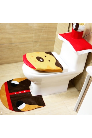 Folinda Elk Desenli Noel Banyo Dekorasyon Seti: Doku Battaniye + Tuvalet Kapağı Örtüsü + Tank Kapağı - Yumuşak, Kaymazsız, Yeniden Kullanılabilir Diğer