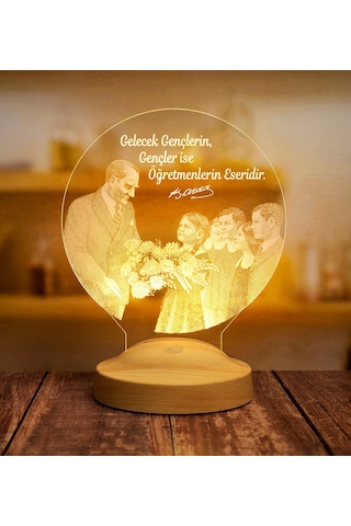 Baş Öğretmen Mustafa Kemal Atatürk ve Öğrenciler, Öğretmene Hediye Atatürk Sözleri Yazılabilen Led Lamba