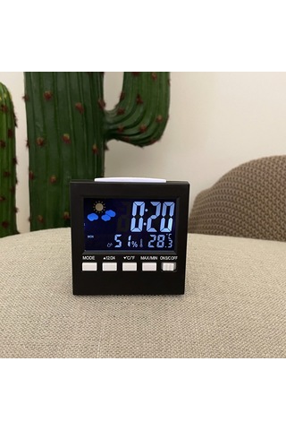 Gajeena Ev İçin Sıcaklık Nem Ölçer, Led Sesli Arka Işık, Renkli Ekran Takvim Ve Alarm Saat - Siyah 2159t Çok Renkli