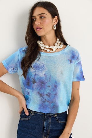 Shade Kadın Bisiklet Yaka Desenli Dijital Baskılı Regular Yazlık Örme T-shirt 60282015 - Gök Mavisi Açık Mavi