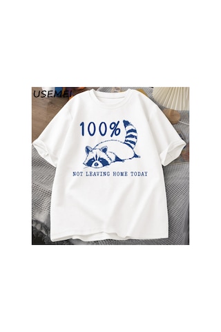 Tarzsokak 100% Bugün Evden Ayrılmıyor T Shirt Kısa Kollu Rakun Yorgun Yorgun T-shirt Anne Hayat Vintage 2903
