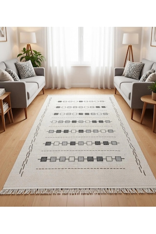 Küçük Kutular Modern Halı Dekoratif Kilim Krem
