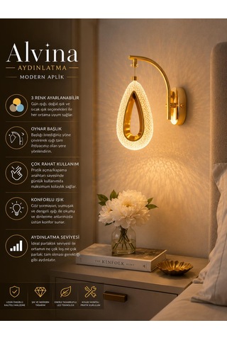 Vela Kristal Led Gold Aplik