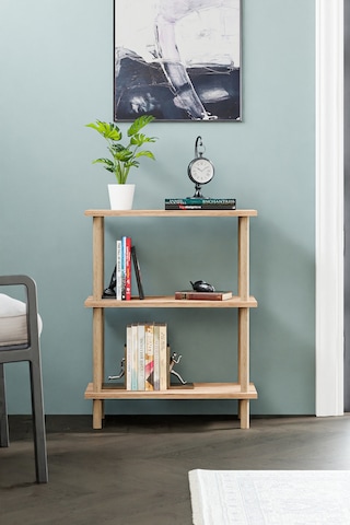 Dekoratif 3 Raflı Ahşap Ayaklı Kitaplık Yan Sehpa Atlantik Çam