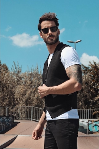 Ferraro Desenli Pamuk Triko Yelek - Siyah-Siyah