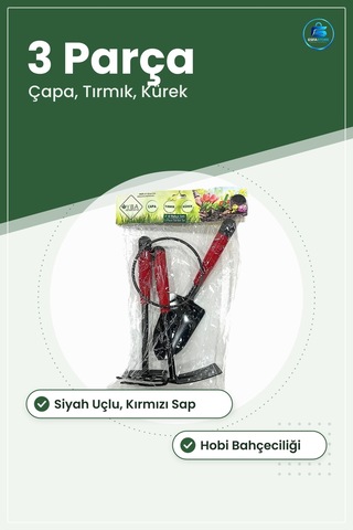 Bahçe El Aleti Seti 3 Parça Çapa Tırmık Kürek Kırmızı Saplı Hobi