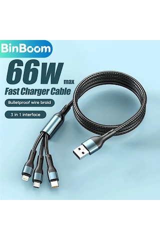 Turcoshop11 3 İn 1 Usb-a Hızlı Şarj Kablosu 66w Type-c Lightning Micro 1.2m