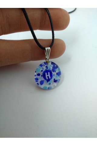 Cam Harf Kolye – Handmade El Yapimi Murano– (H) Harfi Modeli Gümüş