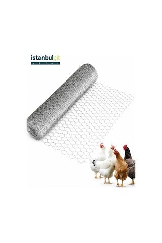 İstanbul Çit Metal Galvaniz Kümes Teli 2 1/4 İnç 55 Mm Göz 1,40 Mm Tel 2,30 Mm Gergi Teli 80 Cm X 20 M Altıgen Örgülü Tel Gri