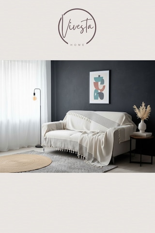 Pamuklu Koltuk Örtüsü 180 210 Cm Leke Tutmaz, Dayanıklı, Modern Tasarım Krem