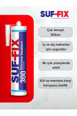 Suf-fix 300 Asetoksi Silikon Mastik 280 Ml Şeffaf, Uv Dayanıml