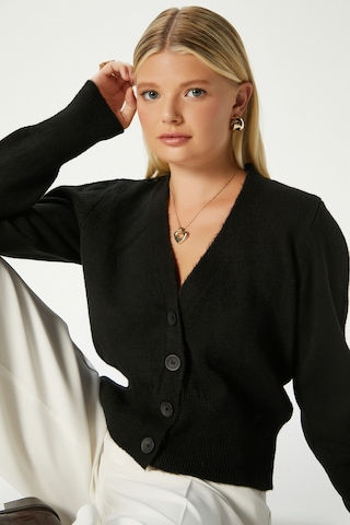 Kadın Bold Yumuşak Doku V Yaka Siyah Triko Hırka 70148 Siyah