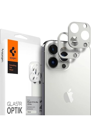 Spigen Apple İphone 13 Pro / 13 Pro Max İle Uyumlu Kamera Lens Camı Koruyucu Glas.tr Optik 2 Adet Silver - Agl04033 Beyaz