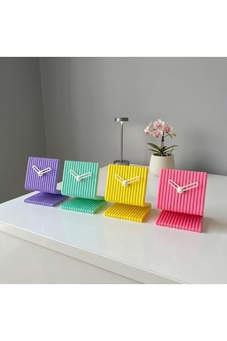 Dekoratif Masa Saati Sarı - Sessiz Analog Tıklamayan, Modern Minimalist, Ofis Çalışma Masası Ve Yatak Odası Başucu Saati, 9x11 Cm Küçük, Pille Çalışan Diğer