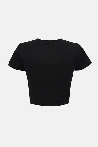 Hiccup Baskılı Pamuklu Crop Tişört Siyah