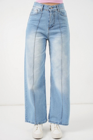 Hiccup Bdart Yüksek Bel Geniş Paça Pamuklu Jean Açık-orta Mavi Denim