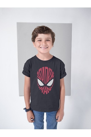 Sevbano Spider-man Maske Baskılı Unisex Spider-man Film Çocuk Tişört 1-1 Siyah