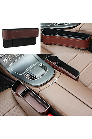 Wezone Araç İçi Depolama Kutusu - Abs Ve Pu Deri Malzeme, Kahverengi, 27x8.5x14cm