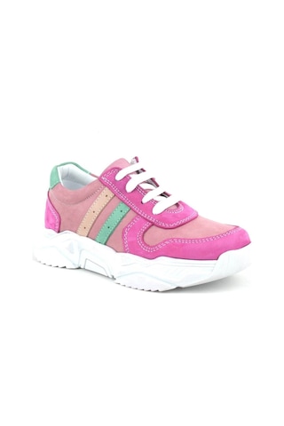Hakiki Deri Fuşya Pembe Kız Çocuk Sneakers Ayakkabı Pembe