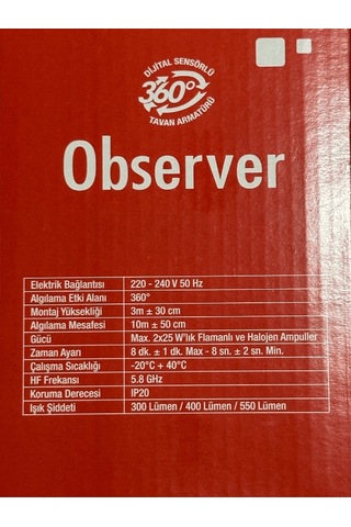 Netelsan Observer 360 Derece Sensörlü Tavan Armatürü Beyaz