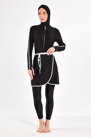 Uv Korumalı 3 Farklı Şekilde Giyilebilir Likralı Etekli Tesettür Mayo 1109 Siyah02 Siyah02