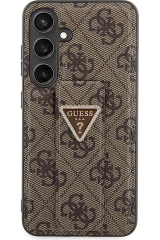 Galaxy S24 Uyumlu Kılıf Guess Lisanslı 4g Desenli Üçgen Logolu Standlı Deri Kapak Siyah