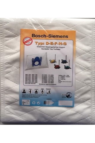 - Siemens Uyumlu Type: D-e-f-h-g Elektrikli Süpürge Sentetik Toz Torbası 5 Adet