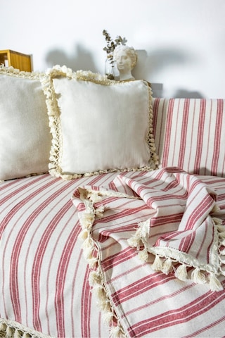 Dnc Home Tekstil Ndchome Bordo Çizgili Ham Ponponlu Otantik Koltuk Örtüsü Koltuk Şalı