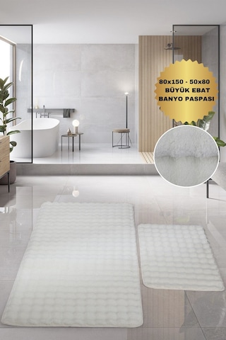 Bubble Krem Büyük Ebat 2'li Banyo Paspas Seti Kaymaz Tabanlı Yıkanablir Klozet Takımı Krem