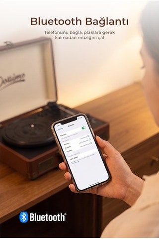 Dossimo Retrotone Bt+aux+usb Destekli Yedek İğneli Kahverengi Pikap Çalar Ds-r100
