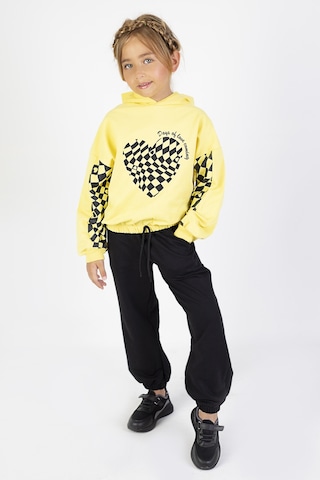 Kız Çocuk İki İplik Kumaş Orta Kalınlıktaa Baskılı Örme Basic Eşofman Takımı Sarı