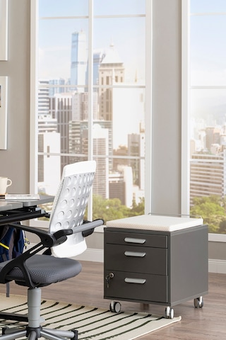 Creo Mobili Çekmeceli Kilitli Tekerlekli Vega Keson, Oturulabilir Ofis Ve Ev Komodini Antrasit/beyaz