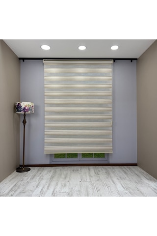 Viola Serisi Krem Bej Keten Dokulu Modern Zebra Stor Perde