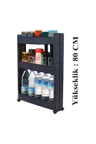 Slim Organizer 3 Katlı Plastik Banyo / Mutfak Düzenleyici Raf Antrasit 49,5 14 80 Cm Antrasit