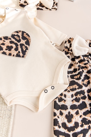 Babymod Leopar Desenli 3'lü Pamuklu Kız Bebek Takım Set Bej