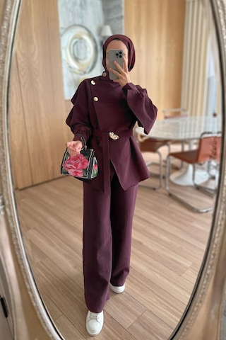 Kahijab Omuz Düğmeli Trenç Takım - Bordo Bordo