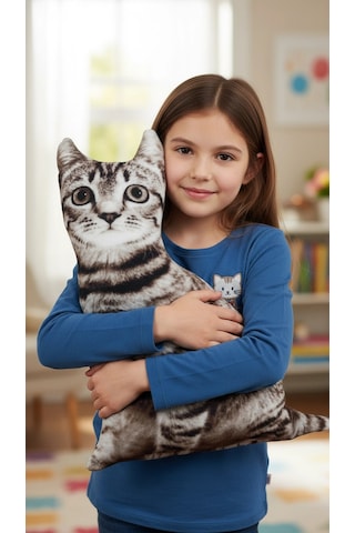 3d Dijital Baskılı Dekoratif Kedi Yastık Tekir Renkli