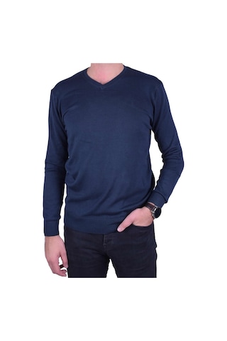 Erkek V Yaka Triko Kazak Lacivert Regular Fit Pamuklu, Ot-Kzk-200 Lacivert