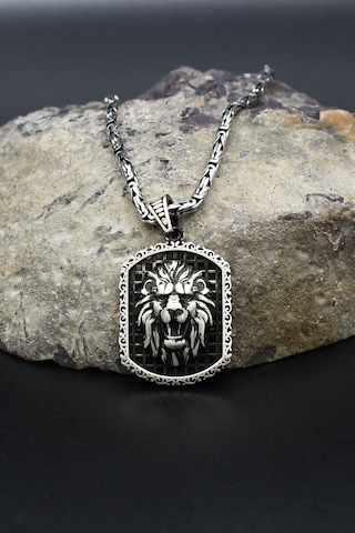 Aslan Figürlü 925 Ayar Gümüş Kolye Kral Zincir 2mm 902430 Gümüş