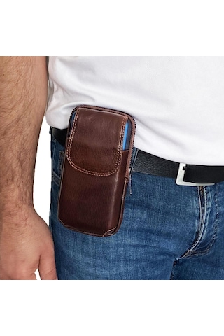 Lederax Erkek Hakiki Deri Telefon Bölmeli Bel Ve Göğüs Çantası