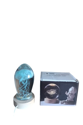 Ahşap Altlıklı Turkuaz Renk Işıklı Küre